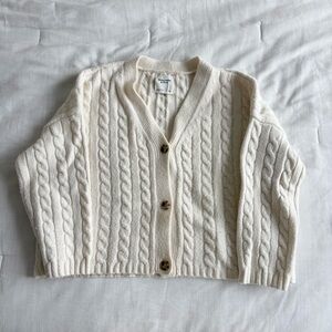 Abercrombie & Fitch Cream Cable Short Cardigan w/ Tortoiseshell Buttons - Size L